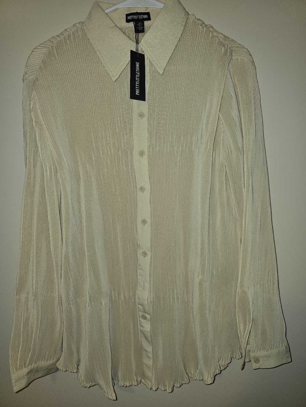 PrettyLittleThing Pleated Button-Down Blouse Sz2